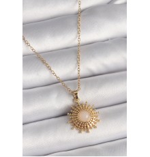 316L Çelik Gold Renk Zincir Beyaz Mineli Güneş Model Kadın Kolye - TJ-BKO9720
