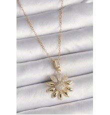 316L Çelik Gold Renk Zincir Zirkon Taşlı Çiçek Model Kadın Kolye - TJ-BKO9726