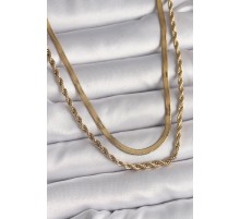 316L Çelik Gold Renk Çift Zincir İtalyan&Burgu Zincir Model Kadın Kolye - TJ-BKO9733