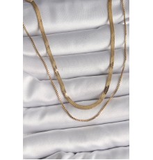 316L Çelik Gold Renk 2'Li İtalyan Zincir Model Kadın Kolye - TJ-BKO9734