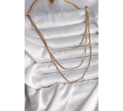 316L Çelik Gold Renk 3'Lü Yassı Zincir Model Kadın Kolye - TJ-BKO9736