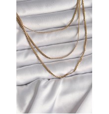 316L Çelik Gold Renk 3'Lü Yassı Zincir Model Kadın Kolye - TJ-BKO9736