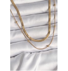 316L Çelik Gold Renk 2'Li İtalyan Zincir Topçuk Detay Kadın Kolye - TJ-BKO9737