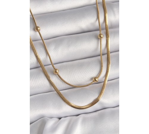316L Çelik Gold Renk 2'Li Zincir İtalyan&Tüp Zincir Topçuk Detay Kadın Kolye - TJ-BKO9738 316L Çelik Gold Renk 2'Li Zincir İtalyan&Tüp Zincir Topçuk Detay Kadın Kolye - TJ-BKO9738