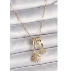 316L Çelik Gold Renk Zincir Zirkon Taşlı Sallantı Kutup Yılıdızı Model Kadın Charm Kolye - TJ-BKO9743