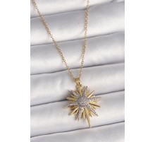 316L Çelik Gold Renk Zincir Zirkon Taşlı Kuzey Yıldızı Model Kadın Kolye - TJ-BKO9761