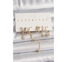 Pirinç Gold Renk Zirkon Taşlı Yıldız Model Kadın Küpe Kombini - TJ-BKP10052