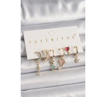 Pirinç Gold Renk Zirkon Taşlı Ayıcık Figür Yıldız Detay VIP Seri Kadın Küpe Kombini - TJ-BKP10058