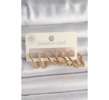 316L Çelik Gold Renk Çoklu Kalp Yıldız Model Kadın Küpe Seti - TJ-BKP10060