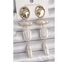 Pirinç Gold Renk Daire Plaka Model Sallantı Ezme İnci Model Kadın Küpe - TJ-BKP10076