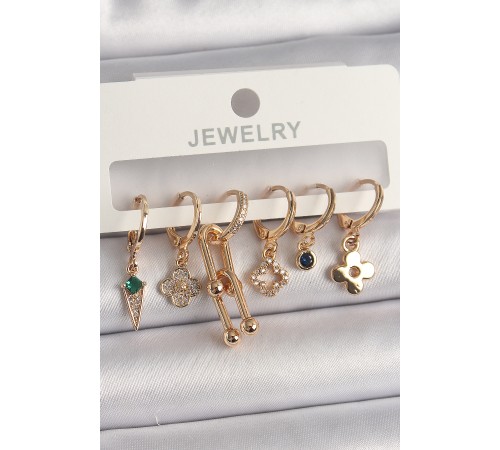 Pirinç Gold Renk Çoklu Figür Kadın Küpe Seti - TJ-BKP10094 Pirinç Gold Renk Çoklu Figür Kadın Küpe Seti - TJ-BKP10094