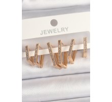 Pirinç Gold Renk Zirkon Taşlı Kare Model Kadın Küpe Seti - TJ-BKP10104
