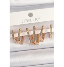 Pirinç Gold Renk Zirkon Taşlı Kare Model Kadın Küpe Seti - TJ-BKP10104