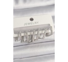 Pirinç Gümüş Renk Zirkon Taşlı Kare Model Kadın Küpe Seti - TJ-BKP10105