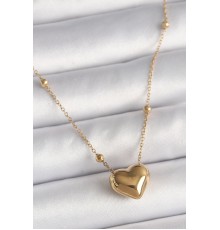 316L Çelik Gold Renk Topçuk Detaylı Zincir Kalp Model Kadın Kolye - TJ-BKO9772