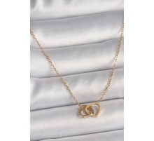 316L Çelik Gold Renk Zincir Birleşik Kalp Model Kadın Kolye - TJ-BKO9776