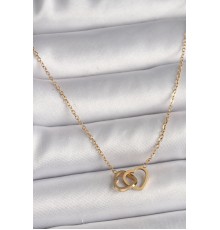 316L Çelik Gold Renk Zincir Birleşik Kalp Model Kadın Kolye - TJ-BKO9776