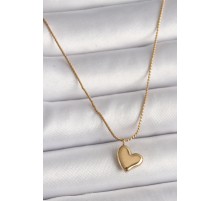 316L Çelik Gold Renk Zincir Kalp Figür Kadın Kolye - TJ-BKO9782