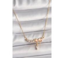 316L Çelik Gold Renk Zincir Zirkon Taşlı Pembe Mineli Fiyonk Model Sallantı Taş Detay Kadın Kolye - TJ-BKO9794
