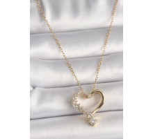 316L Çelik Gold Renk Zincir Zirkon Taşlı Kalp Model Kadın Kolye - TJ-BKO9804
