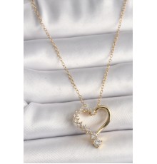 316L Çelik Gold Renk Zincir Zirkon Taşlı Kalp Model Kadın Kolye - TJ-BKO9804