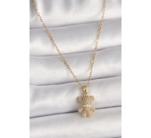 316L Çelik Gold Renk Zincir Zirkon Taşlı Ayıcık Figür Kadın Kolye - TJ-BKO9810