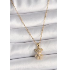 316L Çelik Gold Renk Zincir Zirkon Taşlı Ayıcık Figür Kadın Kolye - TJ-BKO9810