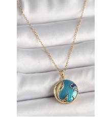 316L Çelik Gold Renk Zincir Mavi Dünya Model Kadın Kolye - TJ-BKO9814