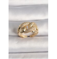 Pirinç Gold Renk Ayarlanabilir Zirkon Taşlı Zincir Model Kadın Yüzük - TJ-BYK3593