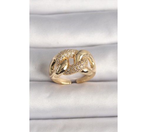 Pirinç Gold Renk Ayarlanabilir Zirkon Taşlı Zincir Model Kadın Yüzük - TJ-BYK3593 Pirinç Gold Renk Ayarlanabilir Zirkon Taşlı Zincir Model Kadın Yüzük - TJ-BYK3593