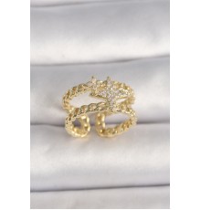 Pirinç Gold Renk 2'Li Zincir Zirkon Taşlı Yıldız Figür Kadın Kolye - TJ-BYK3594