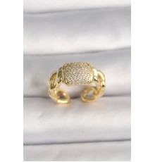 Pirinç Gold Renk Ayarlanabilir Zirkon Taşlı Kadın Yüzük - TJ-BYK3596