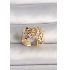 Pirinç Gold Renk Ayarlanabilir Baget Zirkon Taş Kadın Yüzük - TJ-BYK3598