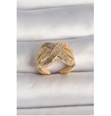 Pirinç Gold Renk Ayarlanabilir Zirkon Taşlı X Model Kadın Yüzük - TJ-BYK3601