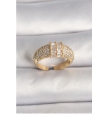 Pirinç Gold Renk Ayarlanabilir Baget Zirkon Taşlı Kadın Yüzük - TJ-BYK3606