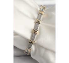 Pirinç Gümüş Renk Zirkon Taşlı Gold Xoxo Model VIP Seri Kadın Bileklik - TJ-BB6717