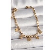 316L Çelik Gold Renk Zincir Model Sallantı Yonca Figür Kadın Bileklik - TJ-BB6763