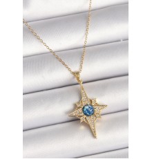 316L Çelik Gold Renk Zirkon Taşlı Kutup Yıldız Model Kadın Kolye - TJ-BKO9842