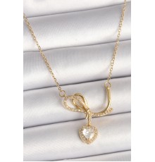 316L Çelik Gold Renk Zincir Zirkon Taşlı Düğüm Sallantı Kalp Model Kadın Kolye - TJ-BKO9857