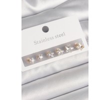 316L Çelik Gold Renk Yıldız Zirkon Taş Model Kadın Küpe Seti - TJ-BKP10302