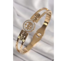 316L Çelik Gold Renk Zirkon Taşlı Yaşam Ağacı Model Kadın Kelepçe - TJ-BB6779
