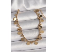 316L Çelik Gold Renk Zincir Çoklu Pul Model Topçuk Detay Kadın Bileklik - TJ-BB6783