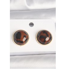 Pirinç Gold Renk 3D Daire Leopar Model Kadın Küpe - TJ-BKP10347