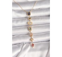 Pirinç Gold Renk Zirkon Taşlı Baget Dekolte Model Kadın Kolye - TJ-BKO9900