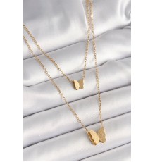 316L Çelik Gold Renk 2'Li Simli Kelebek Model Kadın Kolye - TJ-BKO9928