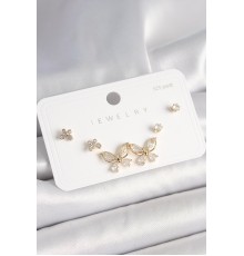 925 Ayar Çivi Gümüş Pirinç Gold Renk Zirkon Taşlı Kelebek Model Kadın Küpe Seti - TJ-BKP10395