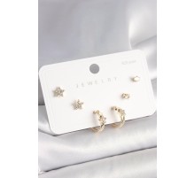 925 Ayar Çivi Pirinç Gold Renk Zirkon Taşlı Yıldız Model Kadın Küpe Seti - TJ-BKP10397