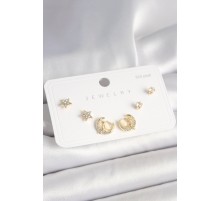 925 Ayar Gümüş Çivi Zirkon Taşlı Hilal Yıldız Model Kadın Küpe Seti - TJ-BKP10399