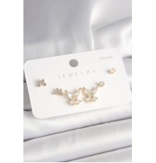 925 Ayar Gümüş Çivi Pirinç Gold Renk Zirkon Taşlı Kelebek Model Kadın Küpe Seti - TJ-BKP10403