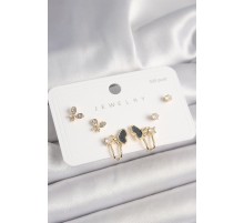 925 Ayar Gümüş Çivi Pirinç Zirkon Taşlı Kelebek Model Kadın Küpe Seti - TJ-BKP10405